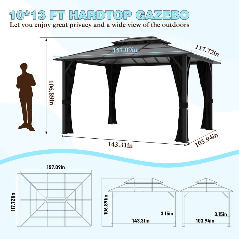 Aluminum Patio Gazebo, 13 ft x 10 ft
