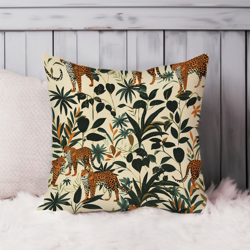Animals Leopard and Botanical VI Leopard Pillow Cover, 16"H x 16"W