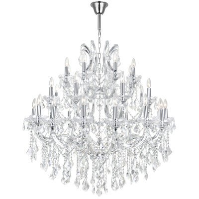 Orr 42" 33-Light Up Chandelier for Entryway, Dining Room, Stairwell – Chrome Finish with Crystal – Opulent Statement Fixture