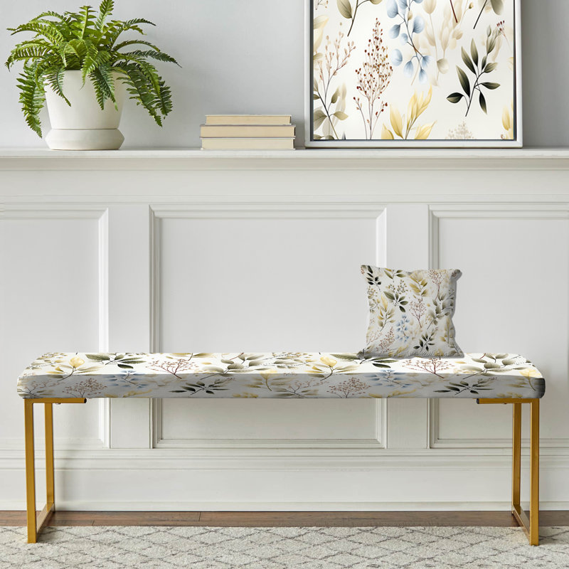 Delicate Ferns II - Plants Upholstered Gold Bench