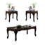 Table de salon cerisier foncé 3 pièces, détails ornés, tables basses et de bout, détails de style traditionnel, pour tables de coin