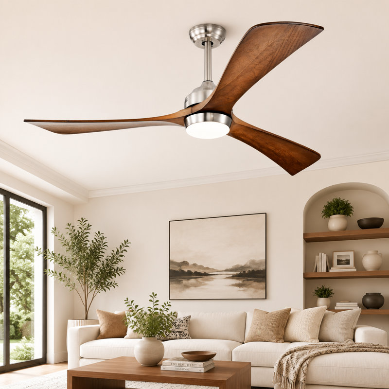 Ventilateur de plafond standard à DEL à 3 pales de 52 po avec télécommande et ensemble d'éclairage pour salon