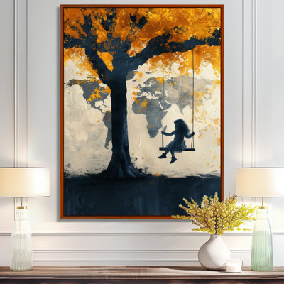 Jaune, jaune, carte du monde, aire de jeux Silhouette I - carte du monde, art mural