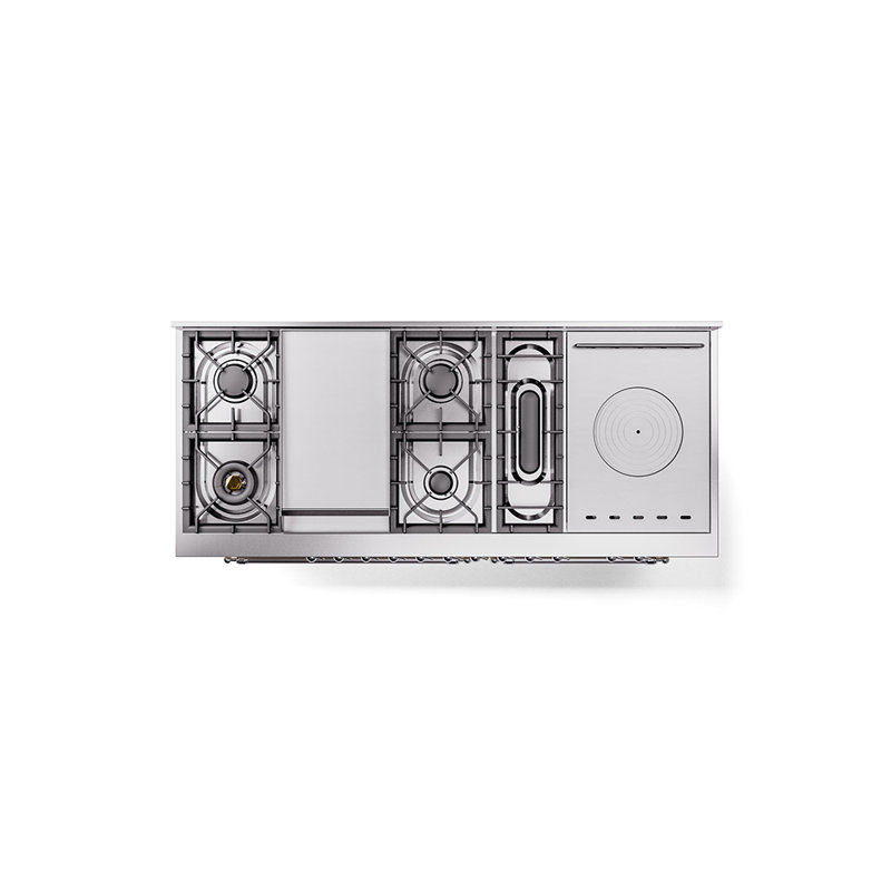 ILVE Nostalgie II 60 Dual Fuel Range, 5 Burners, Griddle, Frenchtop , Antique White/Chrome, Natural Gas