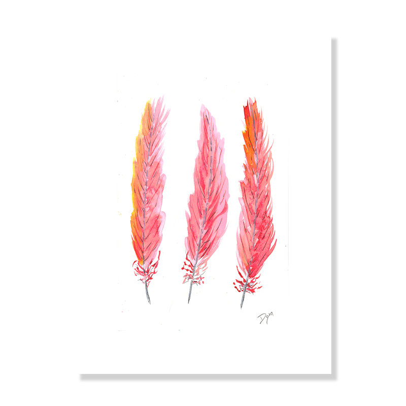 Roulé «Pink Feathers», impression sur papier, H 16 po x l 12 po x P 1 po