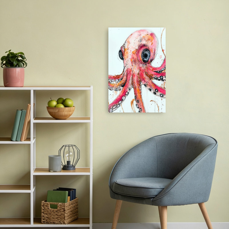 «Vibrant Pink Octopus Abstract Contemporary Octopus», art mural, H 24 po x l 16 po