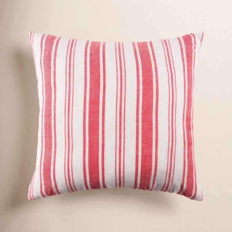 Savannah Stripe Woven Square Throw Pillow, Red