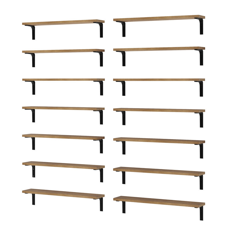 24" X 4.5" Floating Bookshelves For Living Room And Office Decor, Rustic Shelves For Kitchen Storage, Hanging Shelves For Wall, Wooden Shelves For Office Supplies, Wall Mounted, Walnut, 14 Pcs