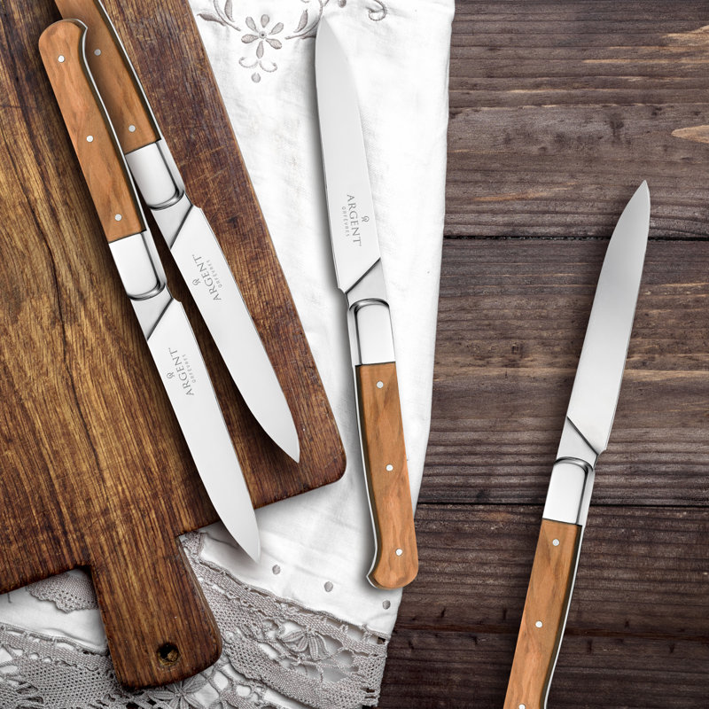 Argent Orfèvres ™ Lynden Olivewood - Ensemble de 4 couteaux à steak, forgés, triple rivets