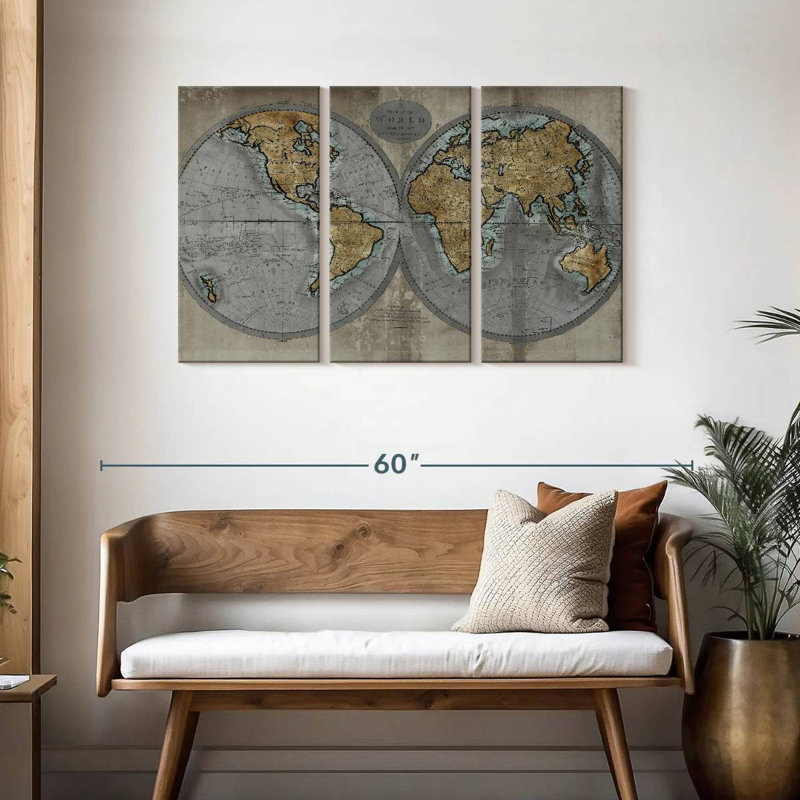 Carte rustique du monde Aliaz, H 28 po x l 45 po