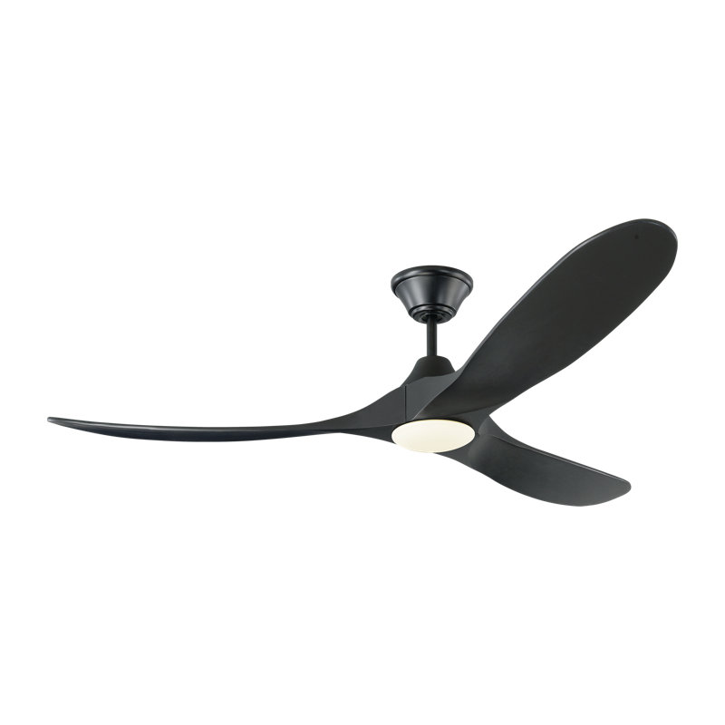 LED Downrod Ceiling Fan, Matte Black with Black Blades, 52 inches
