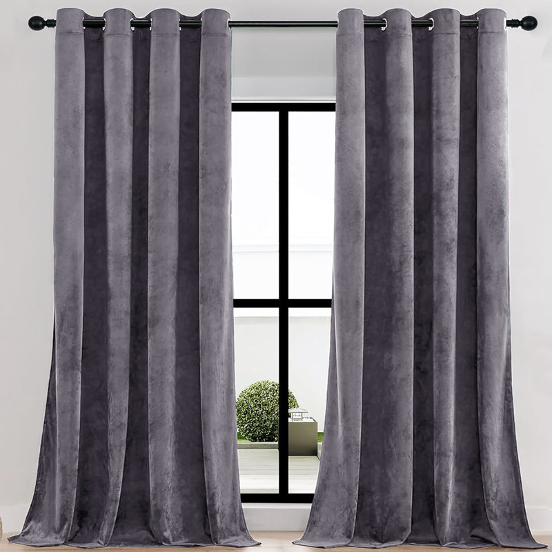 Velvet Room Darkening Grommet Window Curtain Panel, 55" W x 108" L, Charcoal