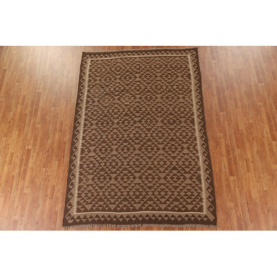 Brown Wool Kilim Reversible Area Rug 6x9