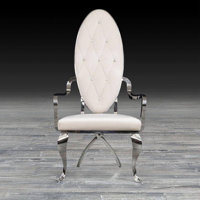 18.5'' H Tufted Velvet Upholstered Armchair, White, Silver