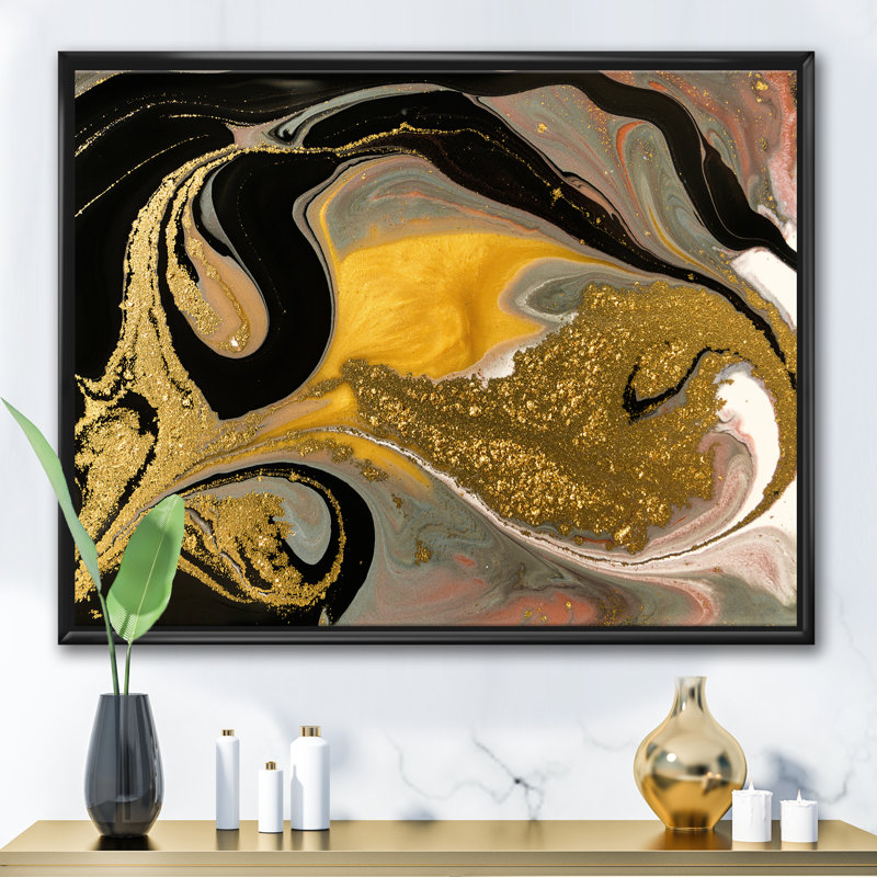 Marbré texture ondulée I - reproduction d'art sur toile, H 36 po x l 46 po x 1,5 po, Toile avec cadre noir