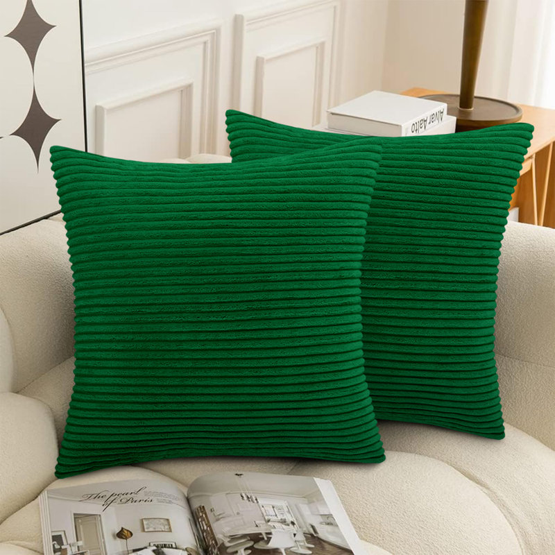 Striped Crushed Velvet Cushion Cover (Set Of 2) , Emerald