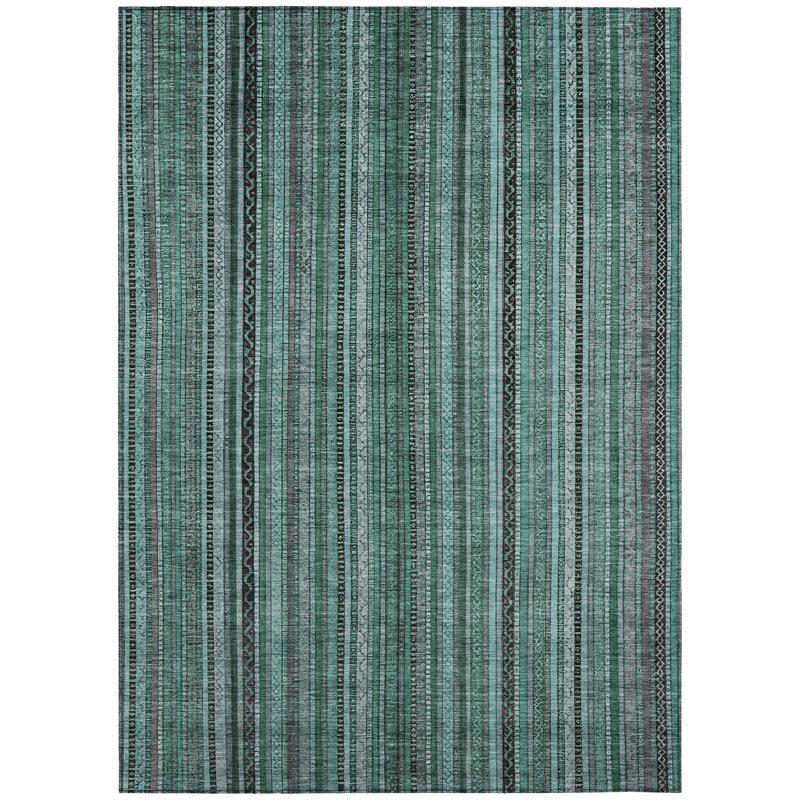 3' X 5' Teal Blue Aqua And Gray Striped Washable Indoor Outdoor Area Rug