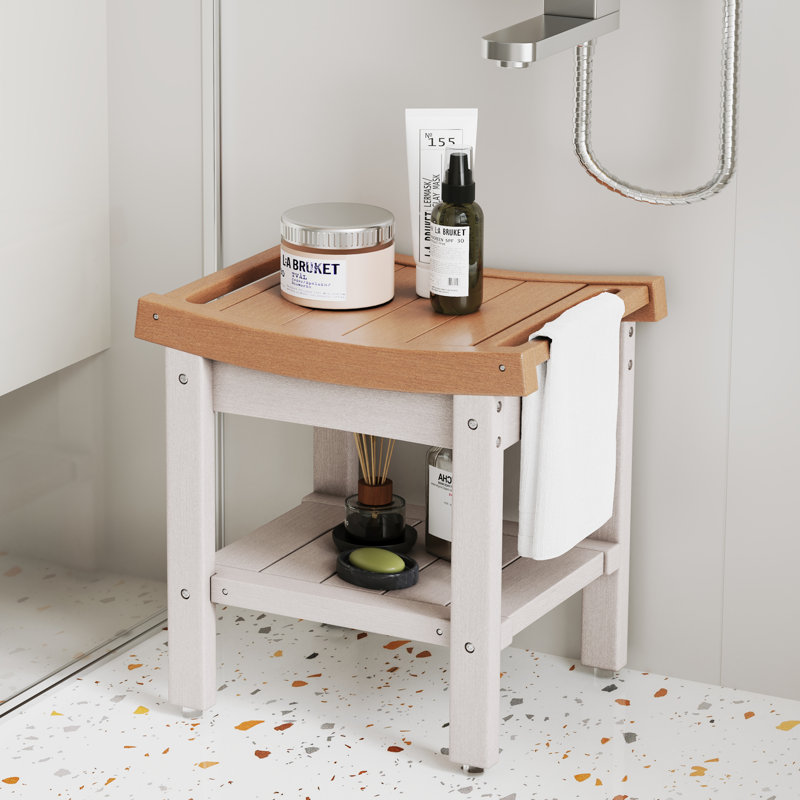 Nalyjah Plastic / Acrylic Shower Bench, 16.73" H x 16.54" W x 12.6" D, Teak/White