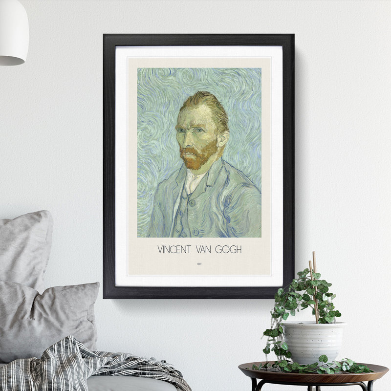 Self Portrait with Border by Vincent Van Gogh - Picture Frame Painting, Black Framed, 36cm H x 27cm W x 2cm D