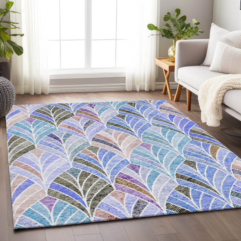 Tapis bleu Prisco lavable à la machine de qualité supérieure, Rectangle 10 pi x 14 pi