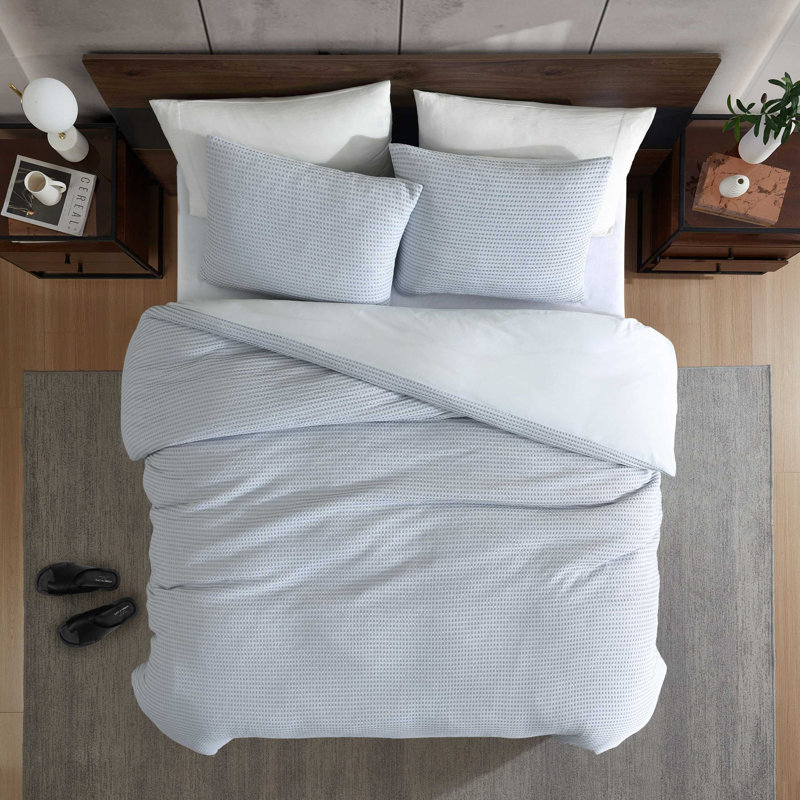 Ensemble de housse de couette gaufré Kenneth Cole, Housse de couette pour grand lit et 2 taies décor, Gris