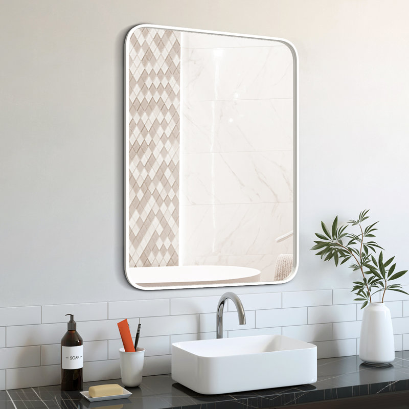 Mrasak Rounded Rectangle Metal Bathroom Decorative Accent Vanity Mirror, 40" x 30", White