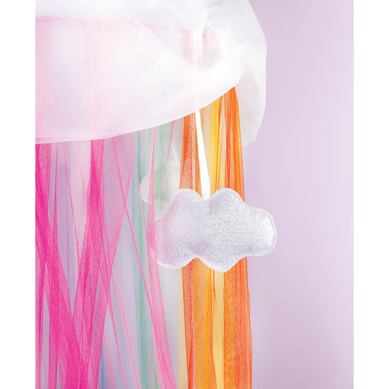 Rainbow Tulle Bed Canopy with Detachable Clouds