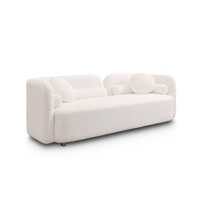 Canapé 3 places luxueux et moderne en blanc Boucle, conçu pour un salon spacieux et paisible, décoré de tissu Boucle, espace primaire minimaliste, facile à assembler et à entretenir