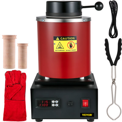 Four de fusion Gold Gold, 1350 W, température maximale de 2102,, four de fusion électrique numérique de 3 kg, avec creuset en céramique de 1 kg et 3 kg et lingotière pour le traitement de l'or, de l'argent, de l'aluminium et du cuivre