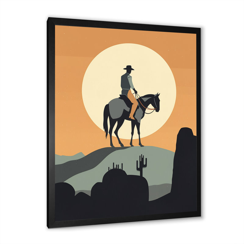Minimaliste Cowboy II sur toile, Cadre d'angle fermé noir, H 20 po x l 12 po x P 1 po