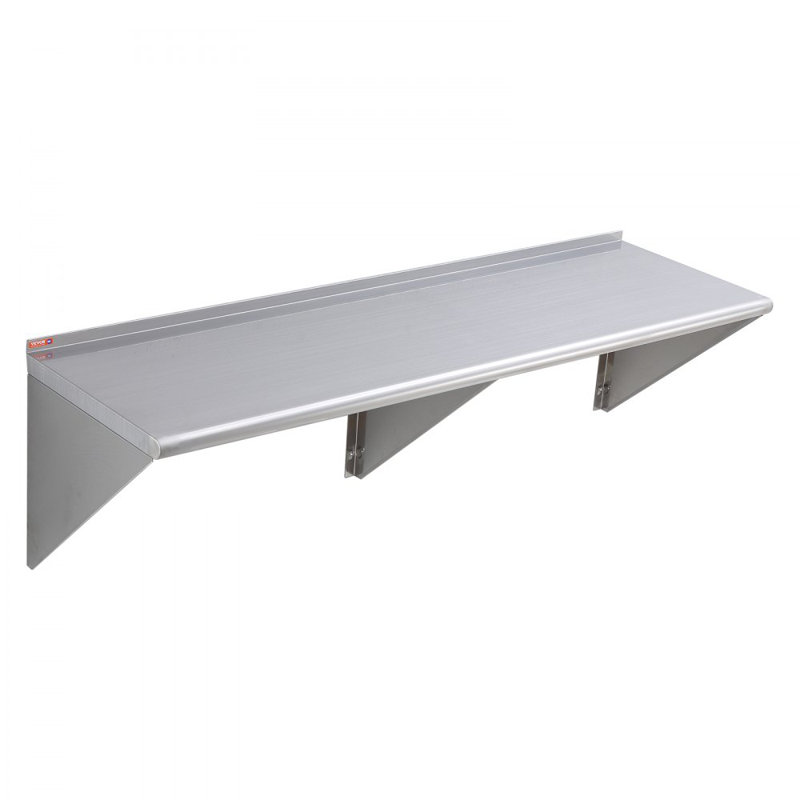 Stainless Steel Shelf, Wall Mounted Floating Shelving with Brackets, 500 lbs Load Capacity Commercial Shelves, Heavy Duty Storage Rack for Restaurant, Kitchen, Bar, Home, and Hotel