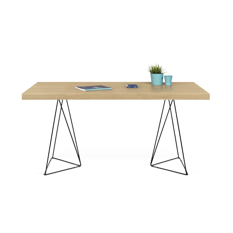 Reia Metal Base Dining Table, Oak, 30" H x 63" L x 35" W