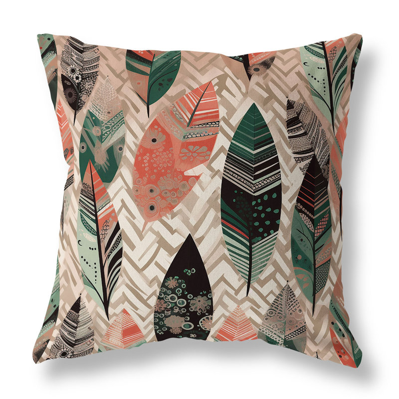 Oreiller réversible d'intérieur / extérieur Leafy, Vert / rose, H 26 po x l 26 po