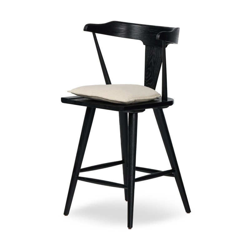 Garth Solid Wood Bar Stool, Bar Stool (29.94" Seat Height), Sandy Oak, Antwerp Natural/Linen Blend
