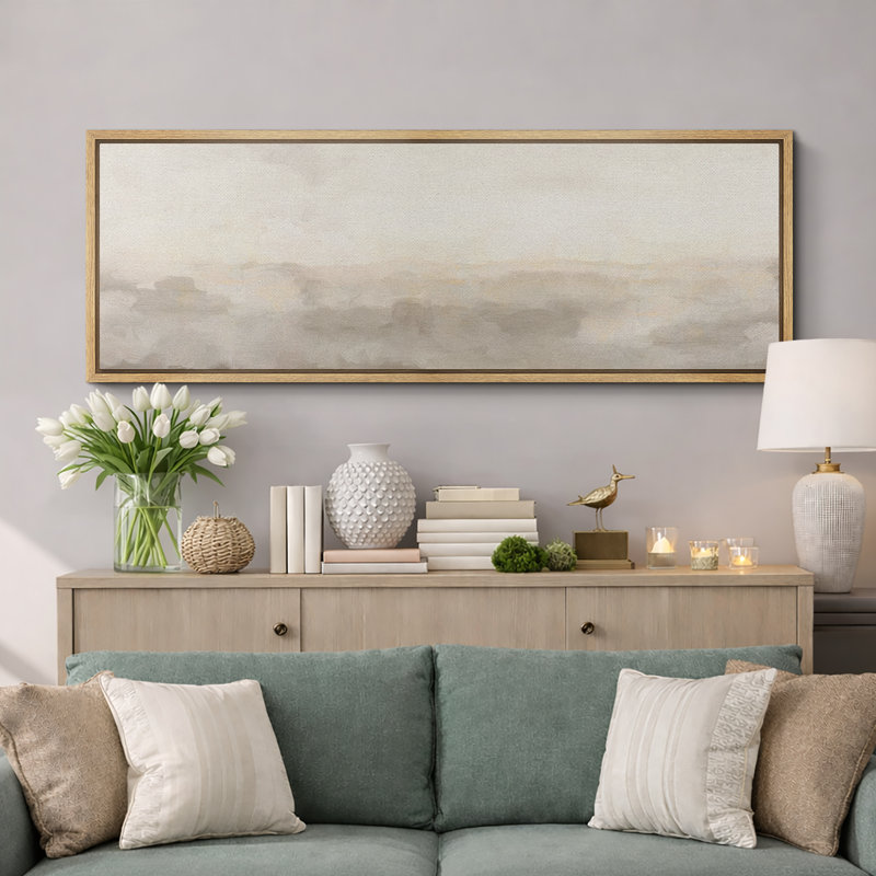 Minimal Landscape "Muted Abstract Calm & Serene Artwork, Neutral Simple Wall Pictures, Extra Large Framed Canvas Giclee Print Wall Art"