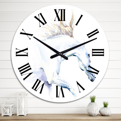 Cheval blanc à l'aquarelle - horloge murale traditionnelle