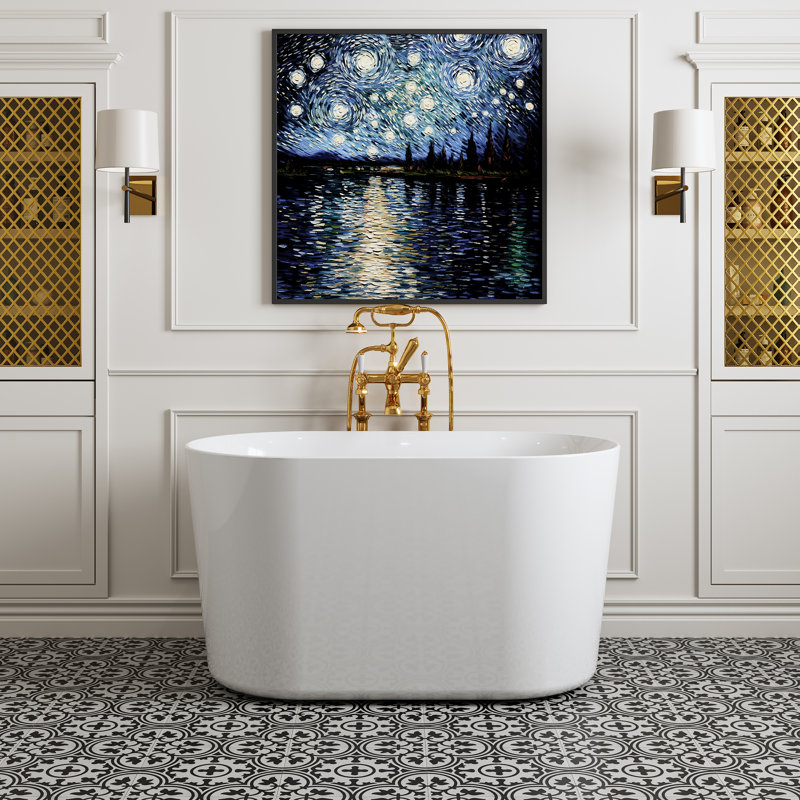  47'' x 27'' Freestanding Soaking Acrylic Bathtub with Side Drain, Matte Black