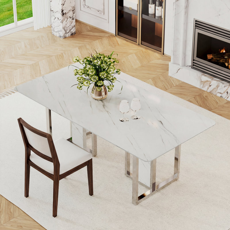 Table de salle à manger rectangulaire en bois aggloméré blanc 78,77 "pour le bureau et les jeux vidéo Assemblage rapide et facile