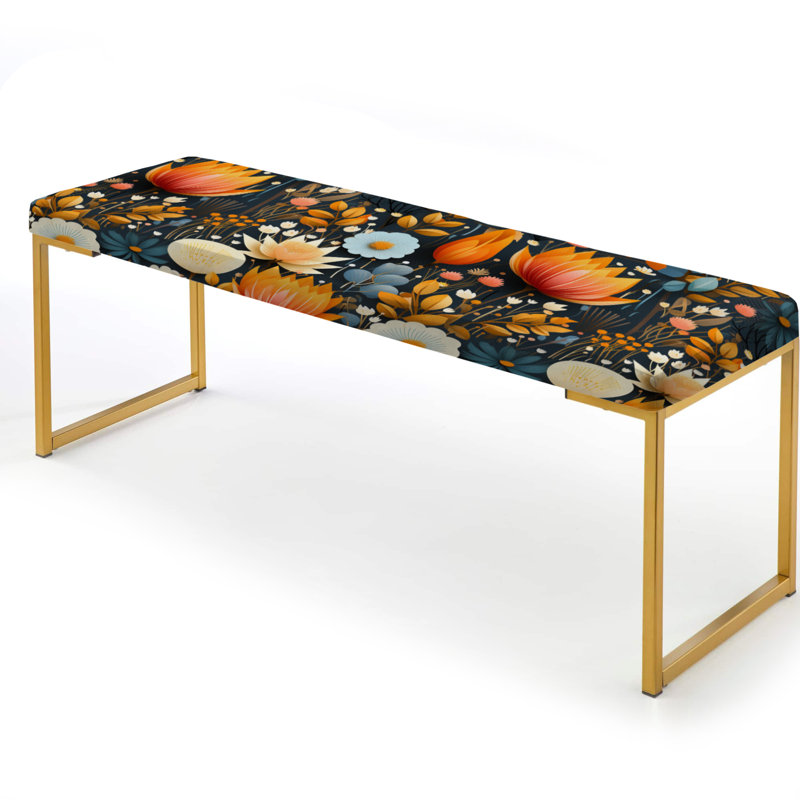 Mod Botanicals - Midcentury Upholstered Gold Bench