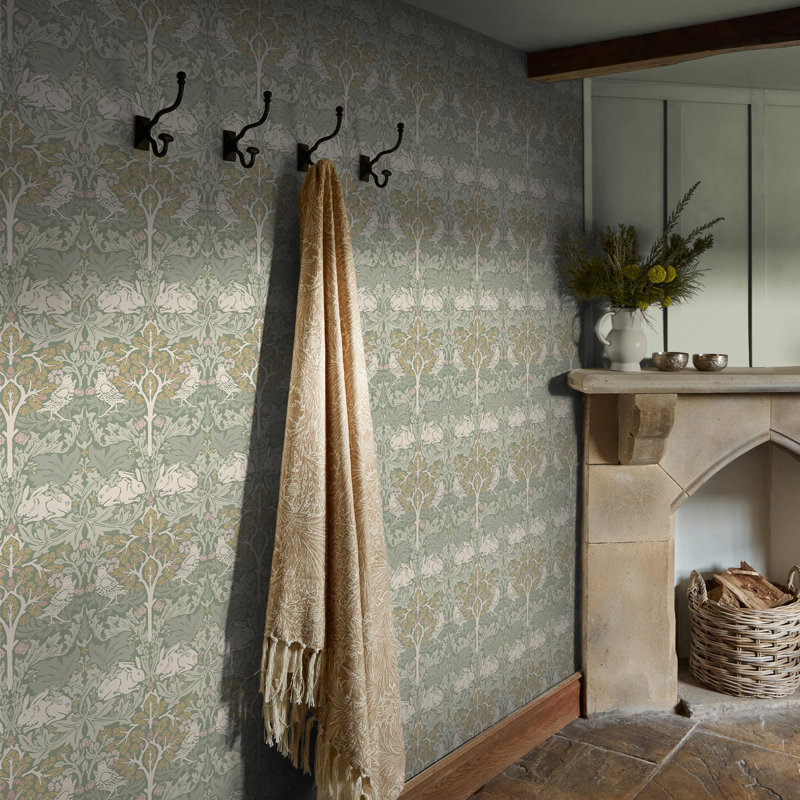 William Morris at Home Brother Rabbit Lullaby Blues Wallpaper, Green