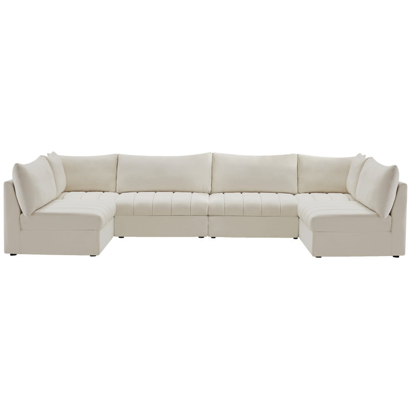 Canapé modulaire réversible en velours Haryson, Velours crème
