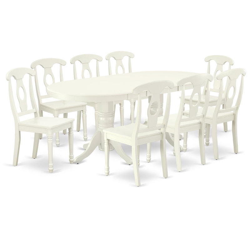 9 Piece Dining Set Includes an Oval Dining Table with Butterfly Leaf and 8 Kitchen Chairs, Linen White, 9