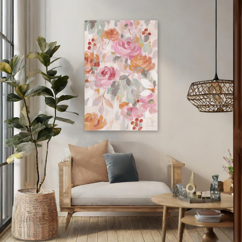 Pastel brocart II - fleurs florales gris vert, H 48 po x l 32 po