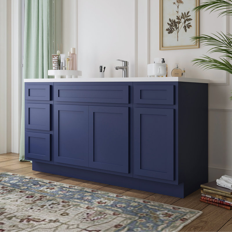 60-Inch Blue Plywood Freestanding Bath Vanity Cabinet