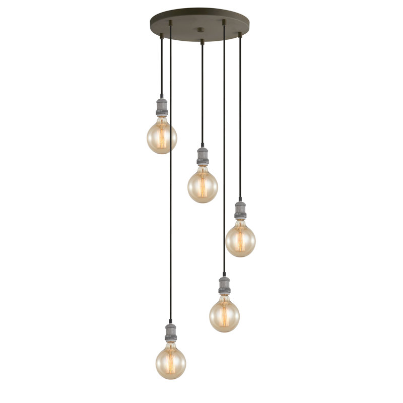 Luminaire suspendu pour grappe 5 lumières Pinnix, Laiton antique / Bronze