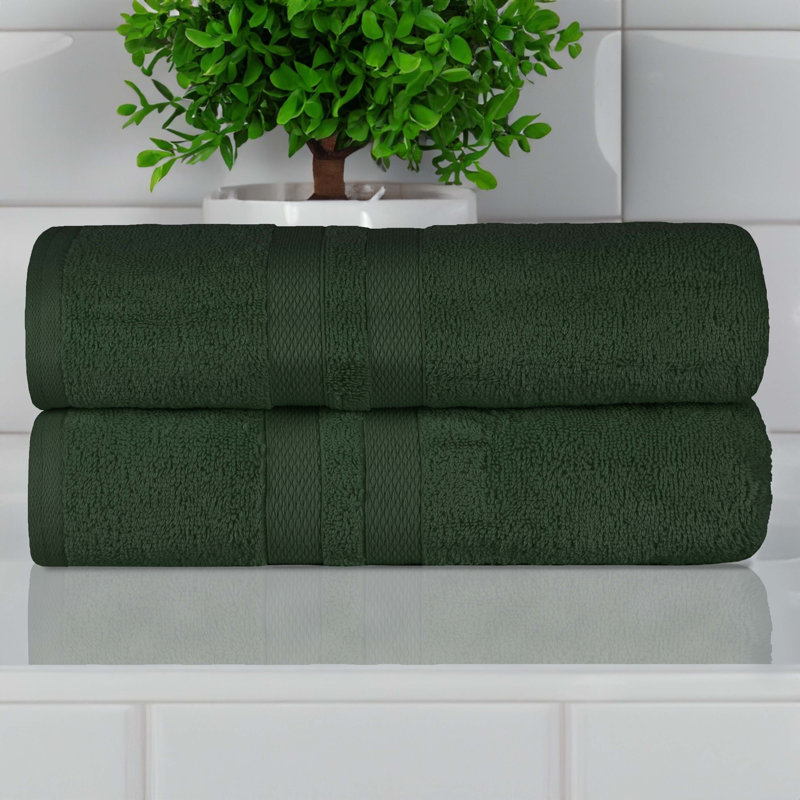 Serviette de bain ultra-douce en coton uni double ligne Dobby, Vert forêt
