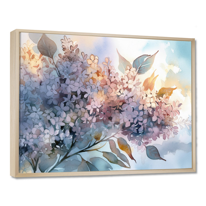 Lilas mauves aromathérapie - Lilas, art mural, H 30 po x l 40 po x P 1,5 po, Cadre flottant érable