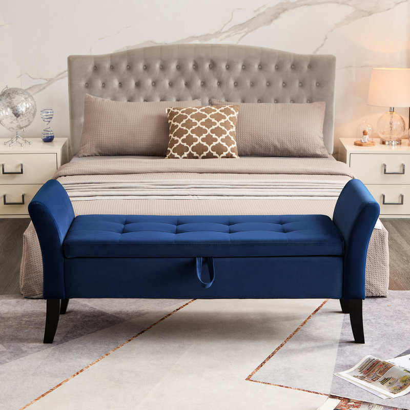 Banc de rangement avec finition en velours bleu marine et couloir 51,5 po, Marine