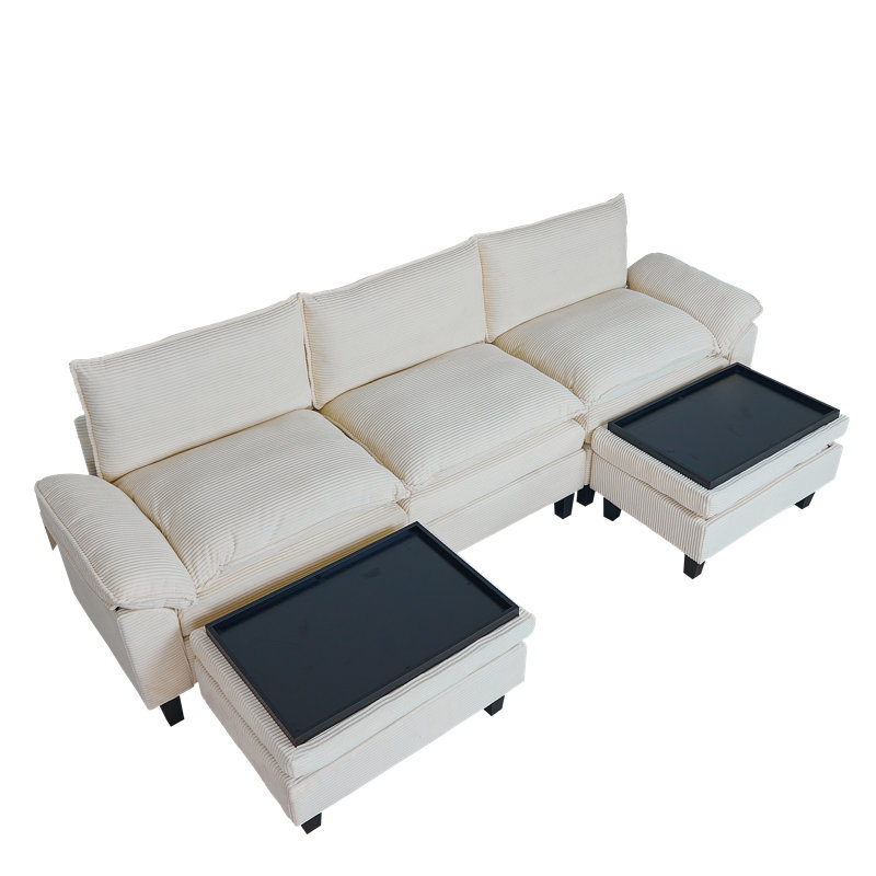 Ensemble de canapé modulaire en velours côtelé 118 po 118 po, Velours côtelé beige