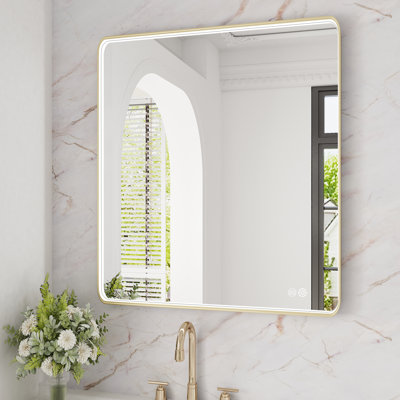 24/30/36/48 Inch Led Bathroom Mirror, Black/Gold/Silver Frame Vanity Mirror, Lighted Wall Mounted Mirror, Anti-Fog, Dimmable , 3 Colors (Horizontal/Vertical)